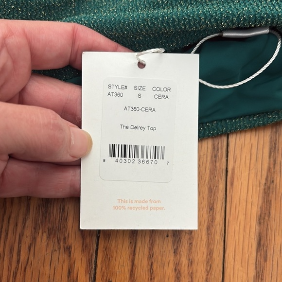 Andie Bikini Set Delray Top 90s High Waisted Bottom green sparkle sz S NWT/NWOT - Picture 6 of 8